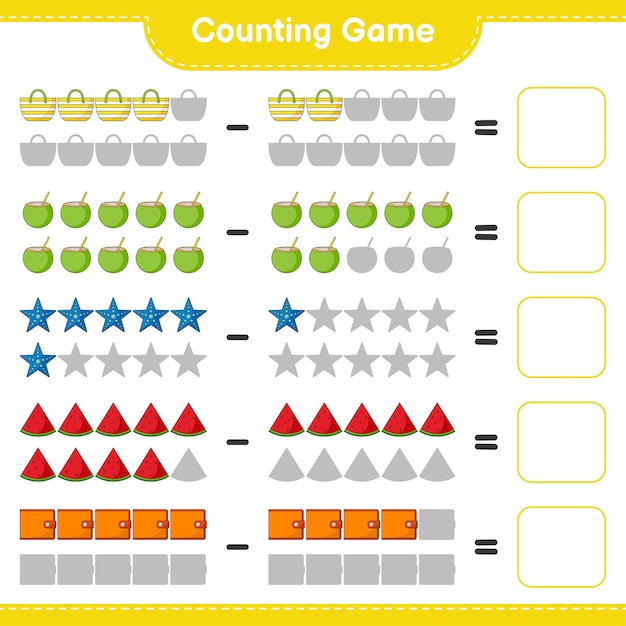Counting And Subtracting Shapes And Objects In Colorful Collection