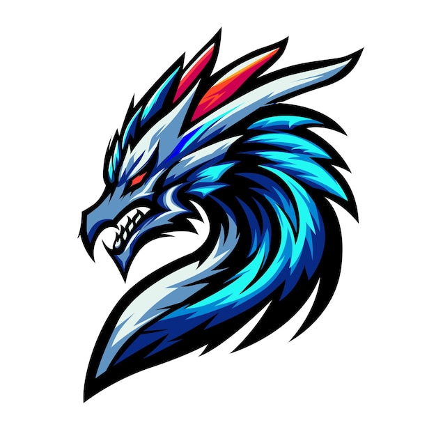 Fierce and Majestic Blue Dragon Head Illustration | Jiffy Designs