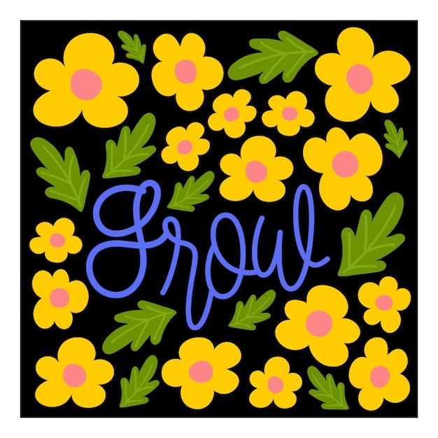 Vibrant Floral Arrangement with Whimsical 'Grow' Text | Jiffy Designs