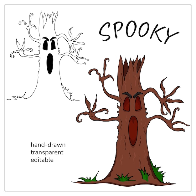 Spooky Hand-Drawn Ghost and Haunted Tree Illustration | Jiffy Designs