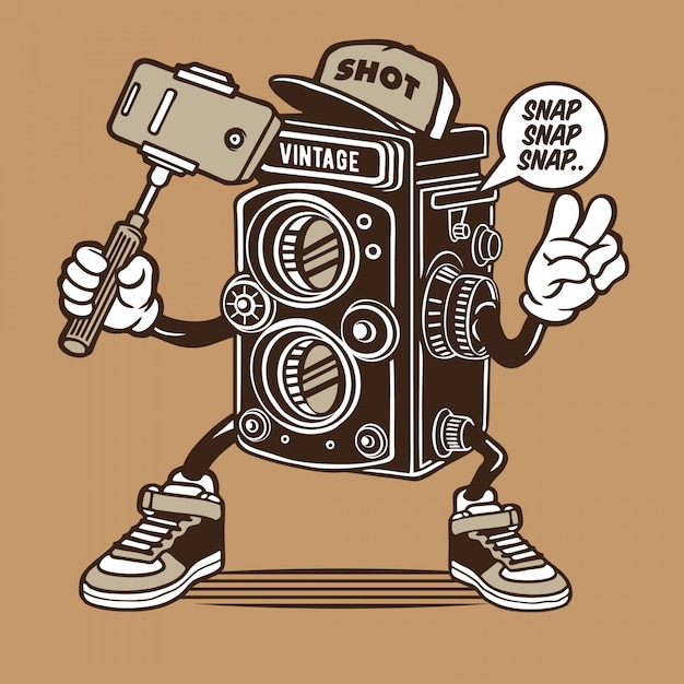 Vintage Camera Character Capturing Fun Moments with Attitude | Jiffy ...