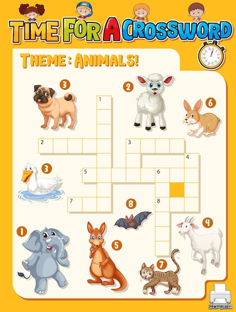 Crossword Puzzle Featuring Adorable Animal Characters Jiffy Designs