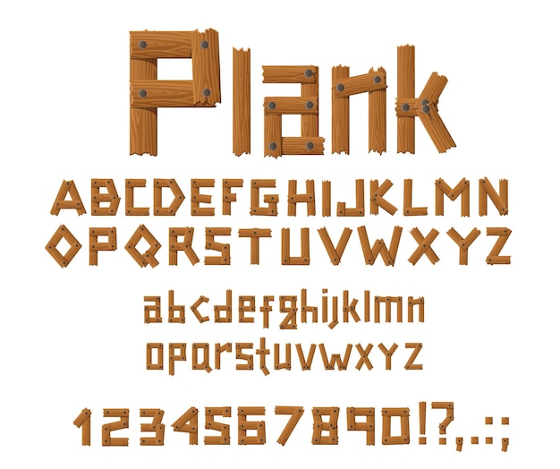 Rustic Wooden Plank Typography with Uppercase and Lowercase Letters ...