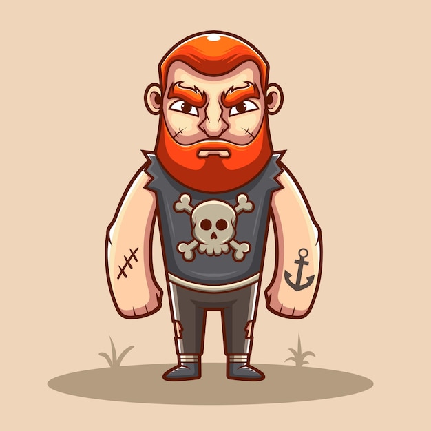 Rugged Punk Rocker with Skull and Crossbones Tattoos | Jiffy Designs