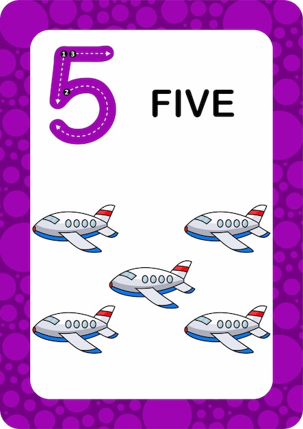 Vibrant Number Five with Playful Airplane Illustrations | Jiffy Designs
