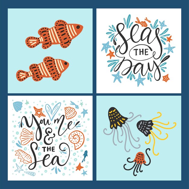 Vibrant Sea Creature Collection with Inspirational Lettering | Jiffy ...