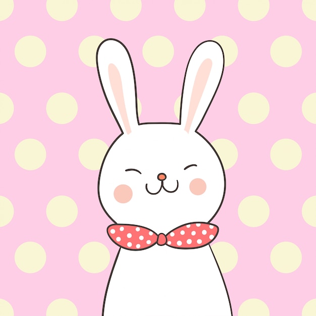 Cute Polka Dot Bunny with Smiling Face and Bow | Jiffy Designs