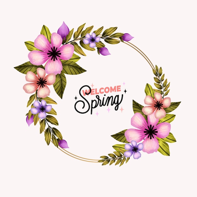 Vibrant Spring Floral Wreath with 'Welcome Spring' Text | Jiffy Designs