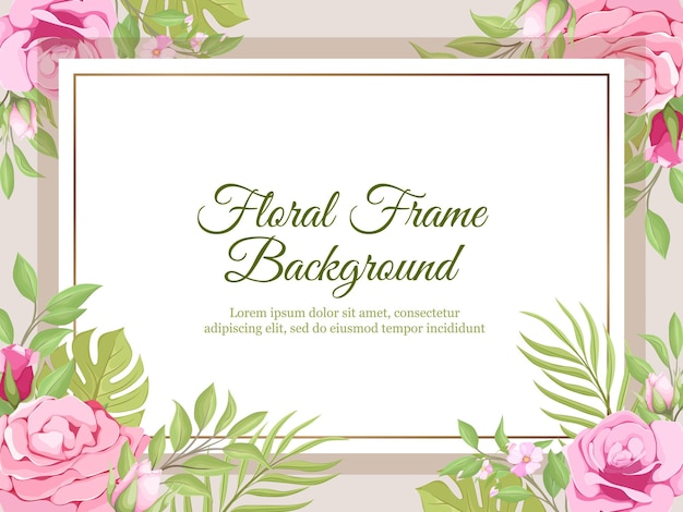 Elegant Floral Frame with Pink Roses and Green Leaves | Jiffy Designs