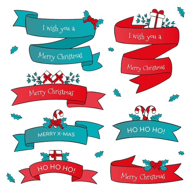 Festive Christmas Ribbon Banners with Whimsical Illustrations | Jiffy ...