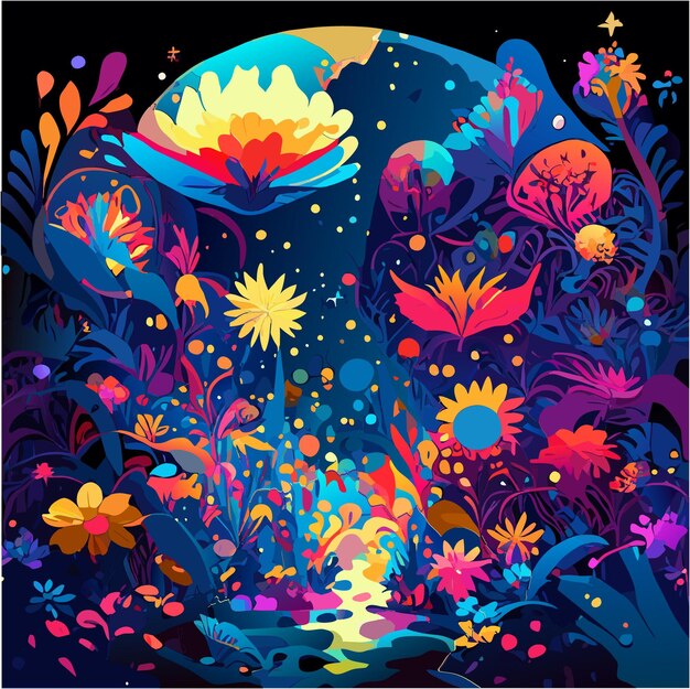 Vibrant Floral Fantasy in the Starry Night Sky | Jiffy Designs