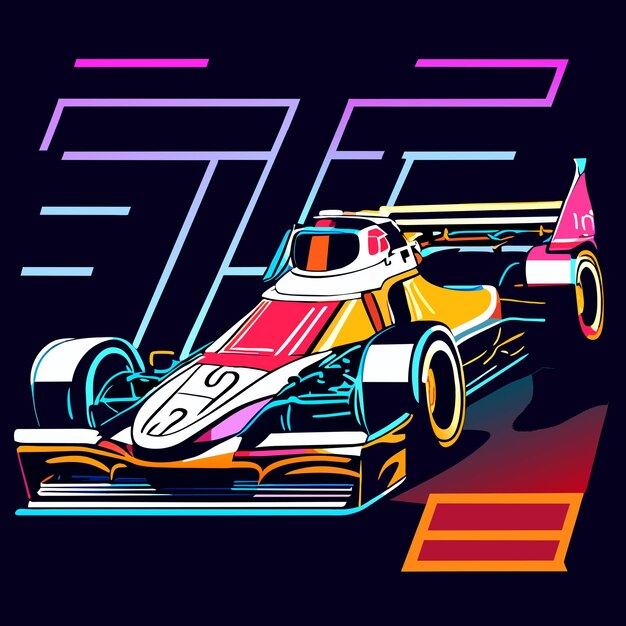 Sleek and Speedy Formula Race Car in Vibrant Neon Hues | Jiffy Designs