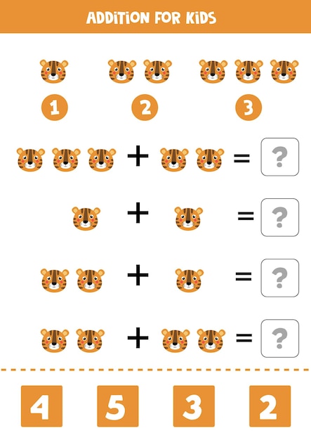 Adorable Tiger Faces in Vibrant Addition Math Puzzle | Jiffy Designs