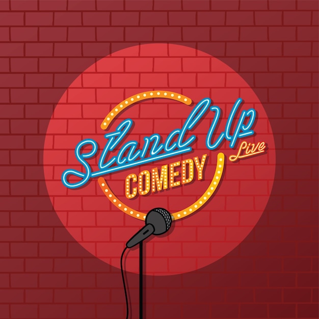 Vibrant Retro Comedy Club Neon Sign on Brick Wall | Jiffy Designs