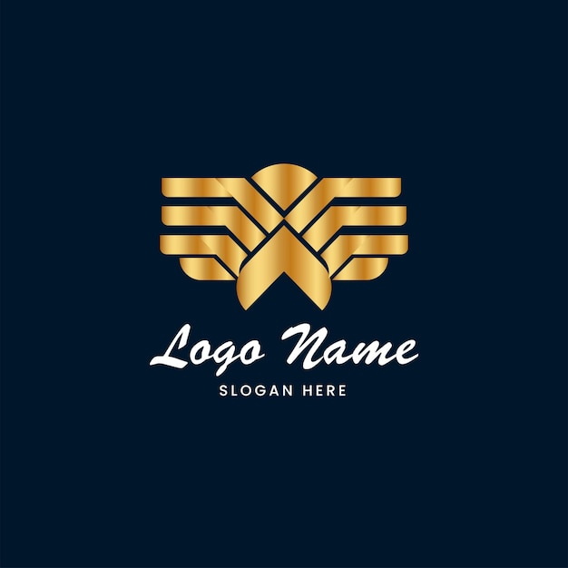 Elegant golden wings logo with stylized letter X | Jiffy Designs