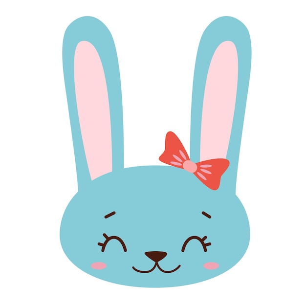 Cute Blue Bunny Face with Red Bow Illustration | Jiffy Designs