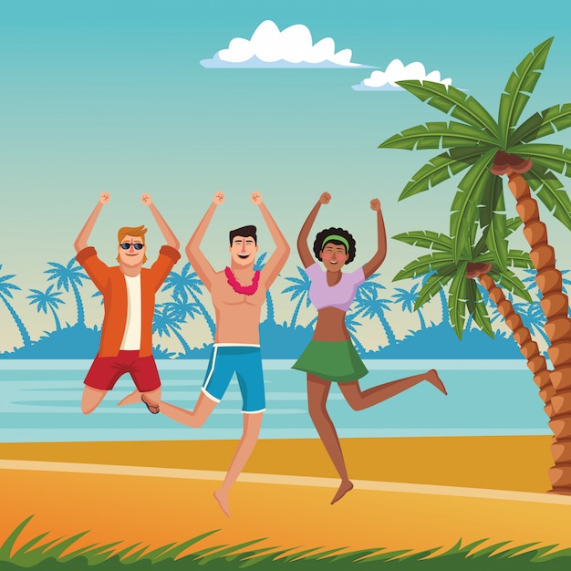 Joyful Friends Frolicking on Tropical Beach | Jiffy Designs