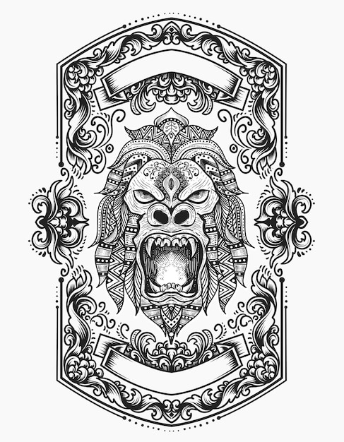 Intricate Tribal Mask with Ornate Floral Borders and Motifs | Jiffy Designs