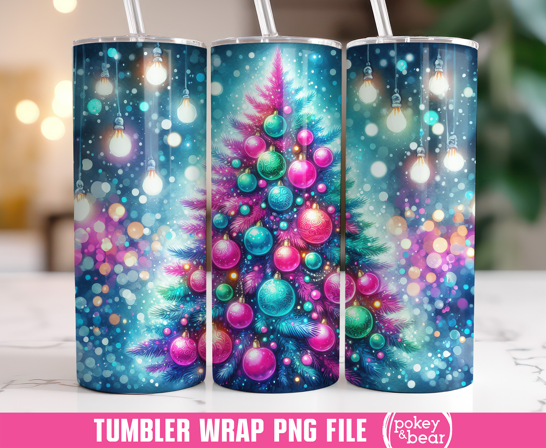 Vibrant Christmas Tree Adorned with Colorful Ornaments in Magical Snowy ...