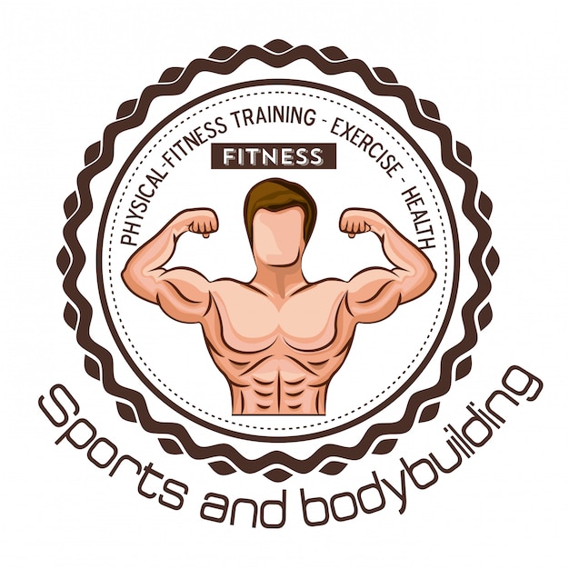Fitness Training Exercise Emblem with Muscular Male Figure | Jiffy Designs