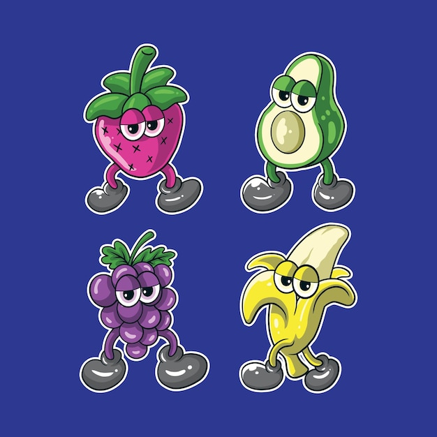 Vibrant Collection of Whimsical Cartoon Fruit and Vegetable Characters ...