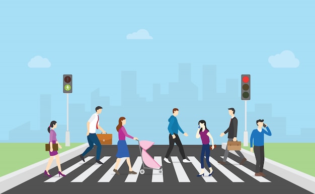 Diverse group crossing city street at crosswalk | Jiffy Designs