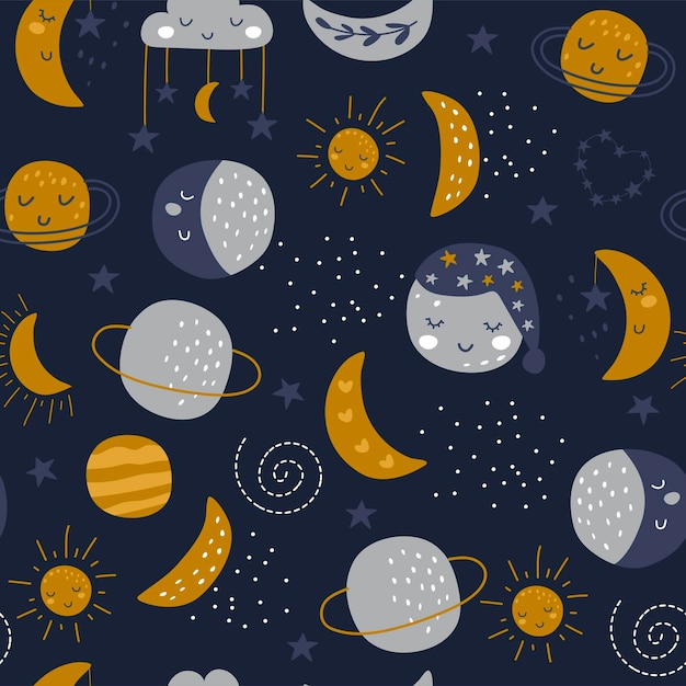 Whimsical Celestial Motifs in a Starry Night Sky | Jiffy Designs