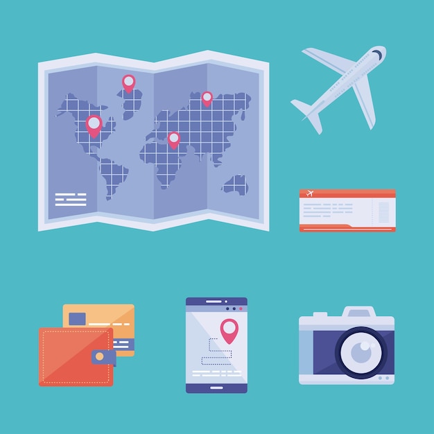 Explore the World: Travel Icons and Map Illustration | Jiffy Designs