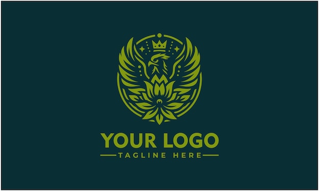 Majestic Winged Emblem with Crown and Lotus Flower | Jiffy Designs