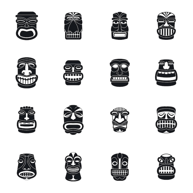 Diverse Tribal Tiki Mask Collection in Black and White | Jiffy Designs