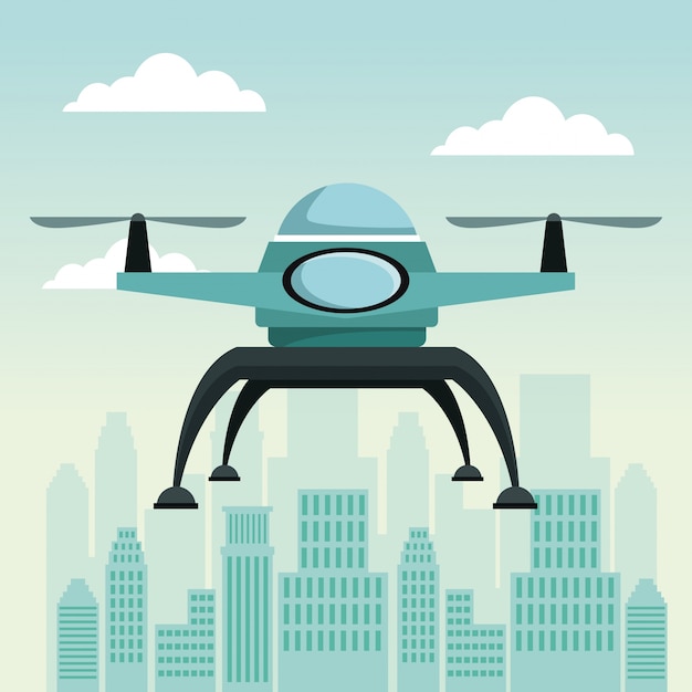 Futuristic Drone Hovering Over City Skyline with Clouds | Jiffy Designs