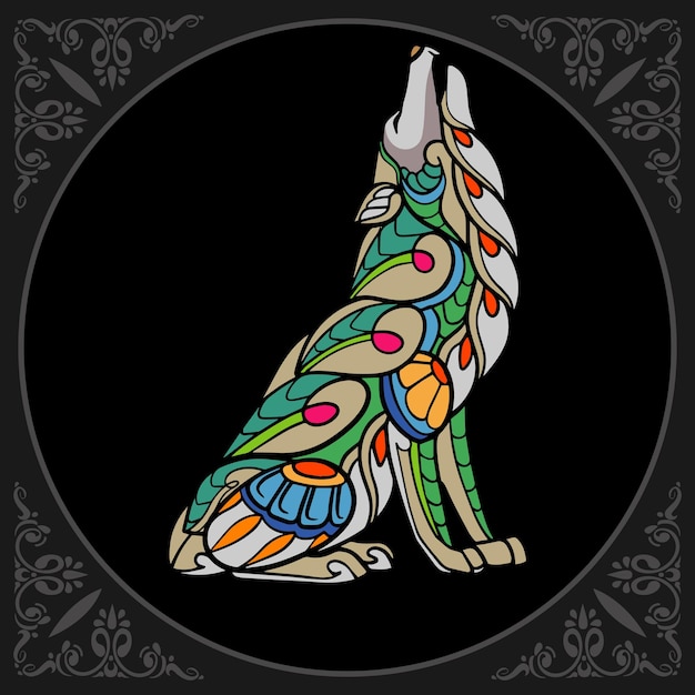 Vibrant Howling Wolf Silhouette with Intricate Patterns | Jiffy Designs