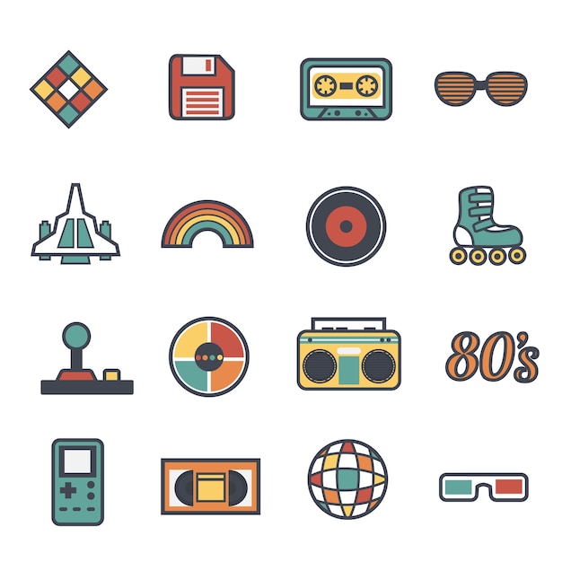 Vibrant Collection of Retro-Inspired 80s Icons and Symbols | Jiffy Designs