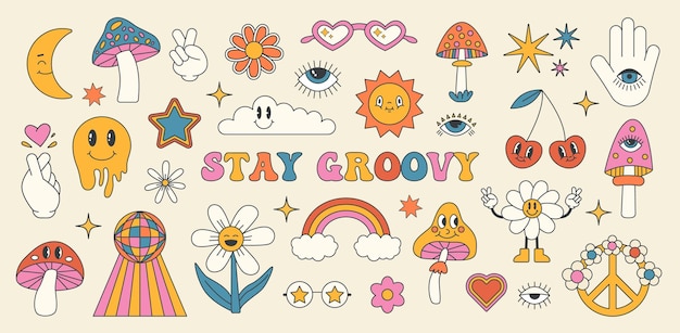 Vibrant and Whimsical 'Stay Groovy' Retro Sticker Collection | Jiffy ...
