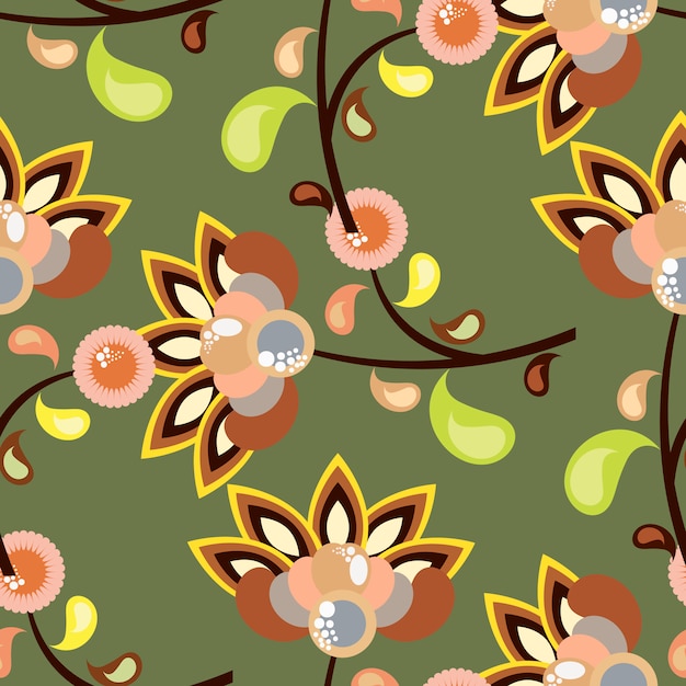Vibrant Floral Pattern with Stylized Blooms and Leaves | Jiffy Designs