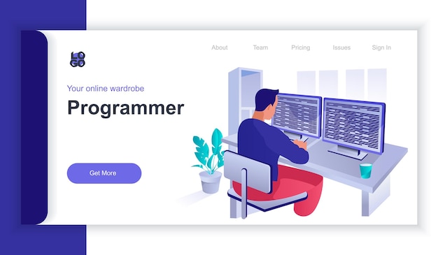 Programmer Coding at Desk with Computer and Potted Plant | Jiffy Designs