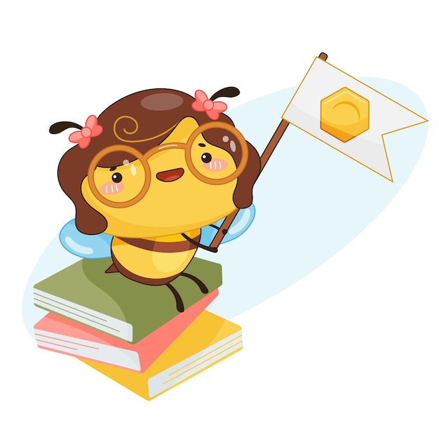 Cheerful Bee Student Holding Envelope on Stacked Books | Jiffy Designs