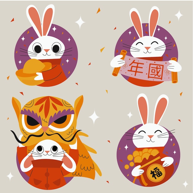 Adorable Bunny Characters Celebrating Chinese New Year Traditions ...