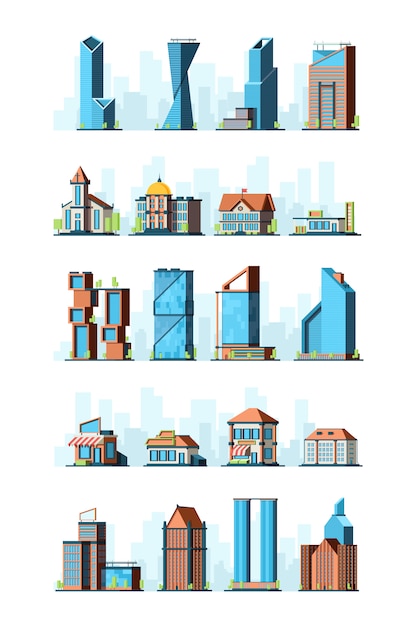 Diverse Collection of Vibrant and Stylized Architectural Illustrations ...