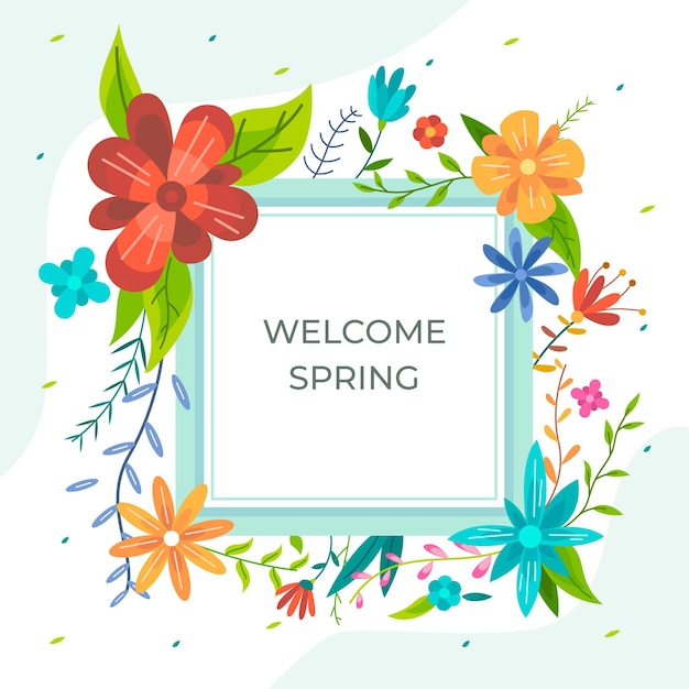 Vibrant Spring Floral Frame with Welcome Spring Text | Jiffy Designs