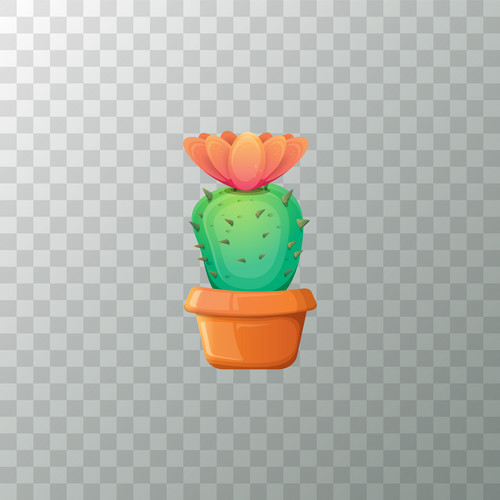 Vector Cartoon Funny And Cute Green Cactus In Pot On Transparent ...