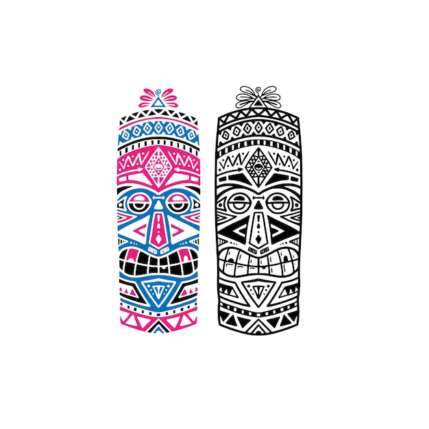 Vibrant Tiki Mask Duo with Intricate Tribal Patterns | Jiffy Designs