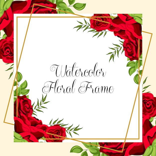 Vibrant Red Rose Floral Frame with Golden Border | Jiffy Designs