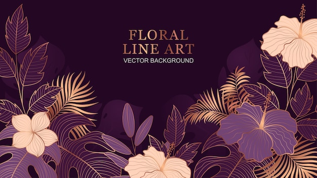Elegant Floral Line Art on Dark Purple Background | Jiffy Designs