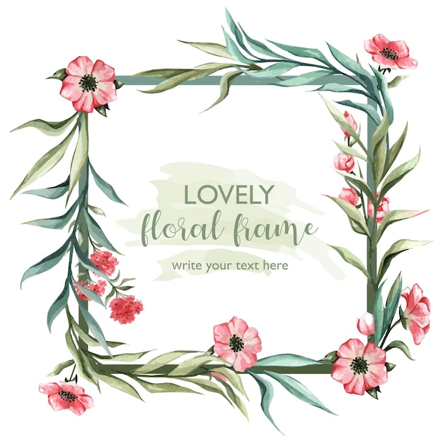 Lovely Floral Frame with Pink Flowers and Green Leaves | Jiffy Designs