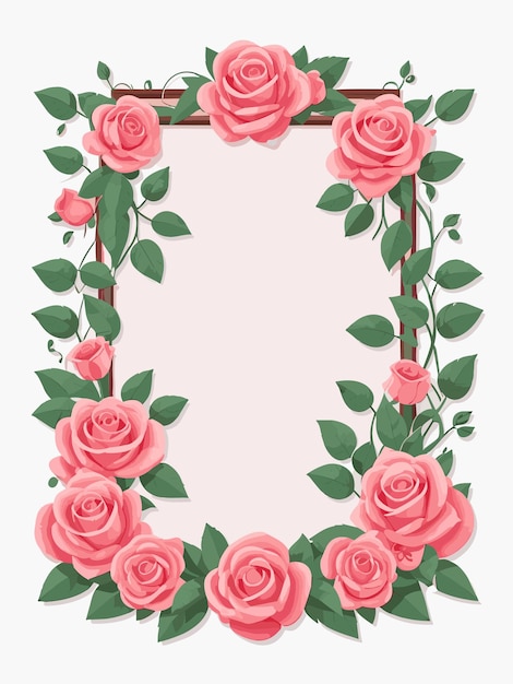 Vibrant Floral Frame with Lush Pink Roses and Verdant Leaves | Jiffy ...