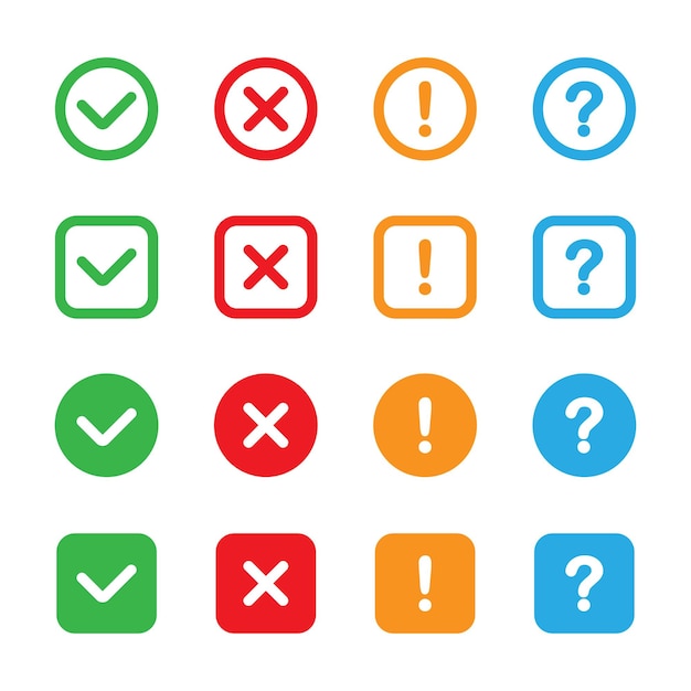 Colorful Checkmark and X Icon Set in Geometric Shapes | Jiffy Designs