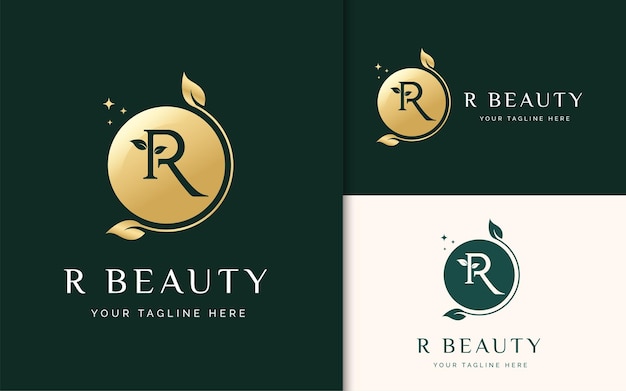 Elegant Golden Emblem with Leaf Accents for Beauty Brand | Jiffy Designs