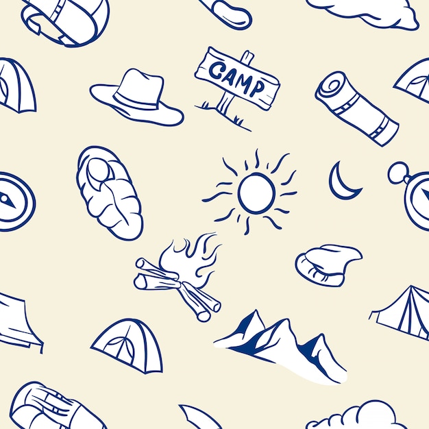 Outdoor Adventure Icons in Doodle Style Pattern | Jiffy Designs