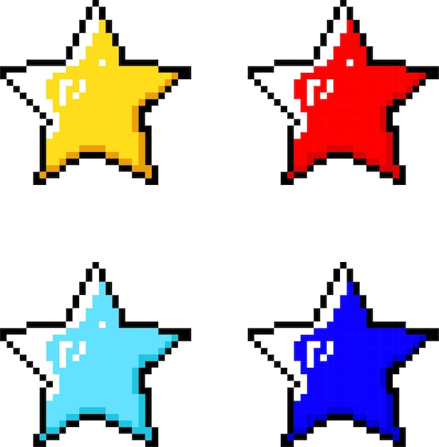 Vibrant Pixel Art Star Collection in Primary Colors | Jiffy Designs